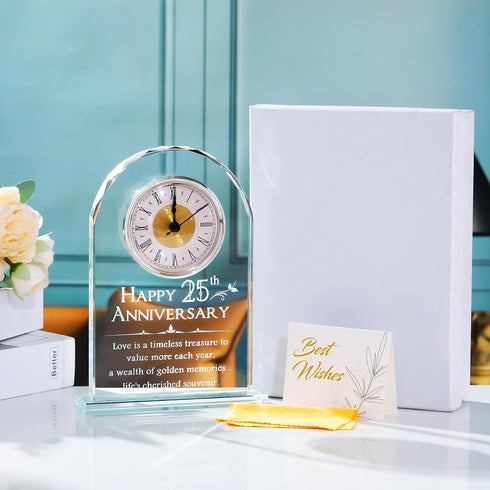 25th Wedding Anniversary  Glass Clock Gift
